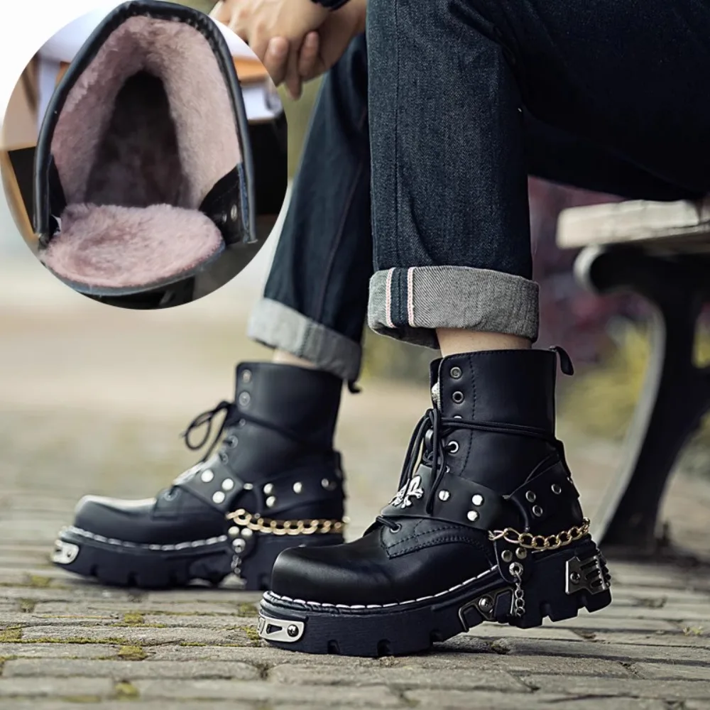 Motorcycle Chain - Botas de Motocicleta Masculinas em Couro